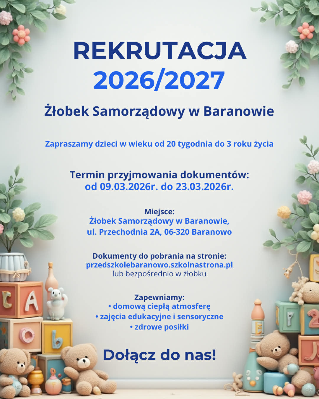 Rekrutacja do Żłobka Samorządowego w Baranowie
